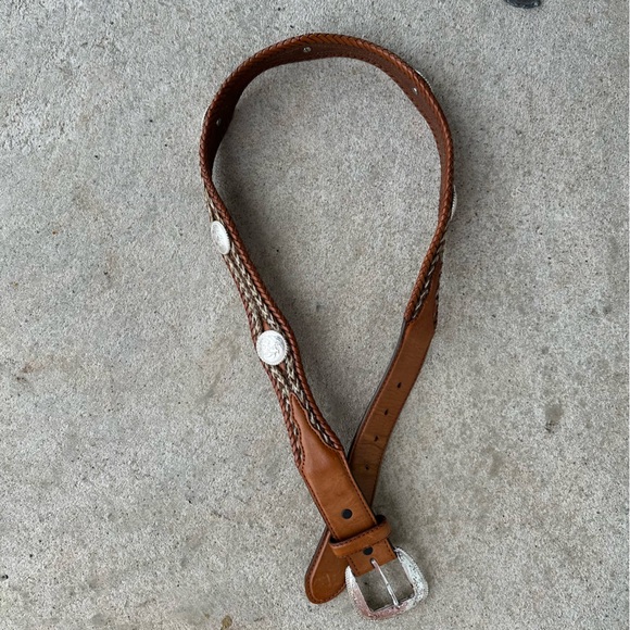 Men’s Authentic Tony Lama Vintage Brown Braided Western Leather Concho Belt 36 - Picture 7 of 16